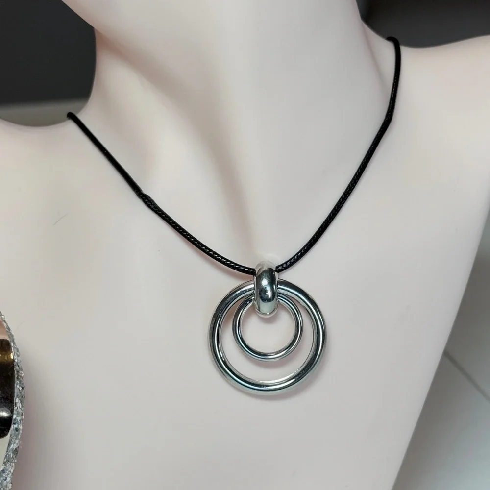 Minimalist Silver Pendant With Black Cord - Picture 4 of 6